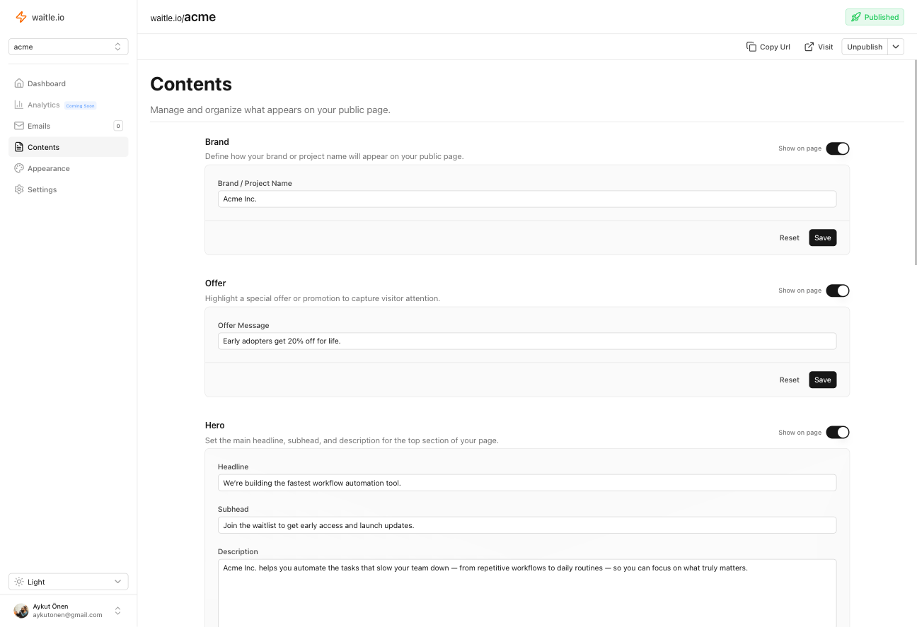 Features screenshot - waitle.io